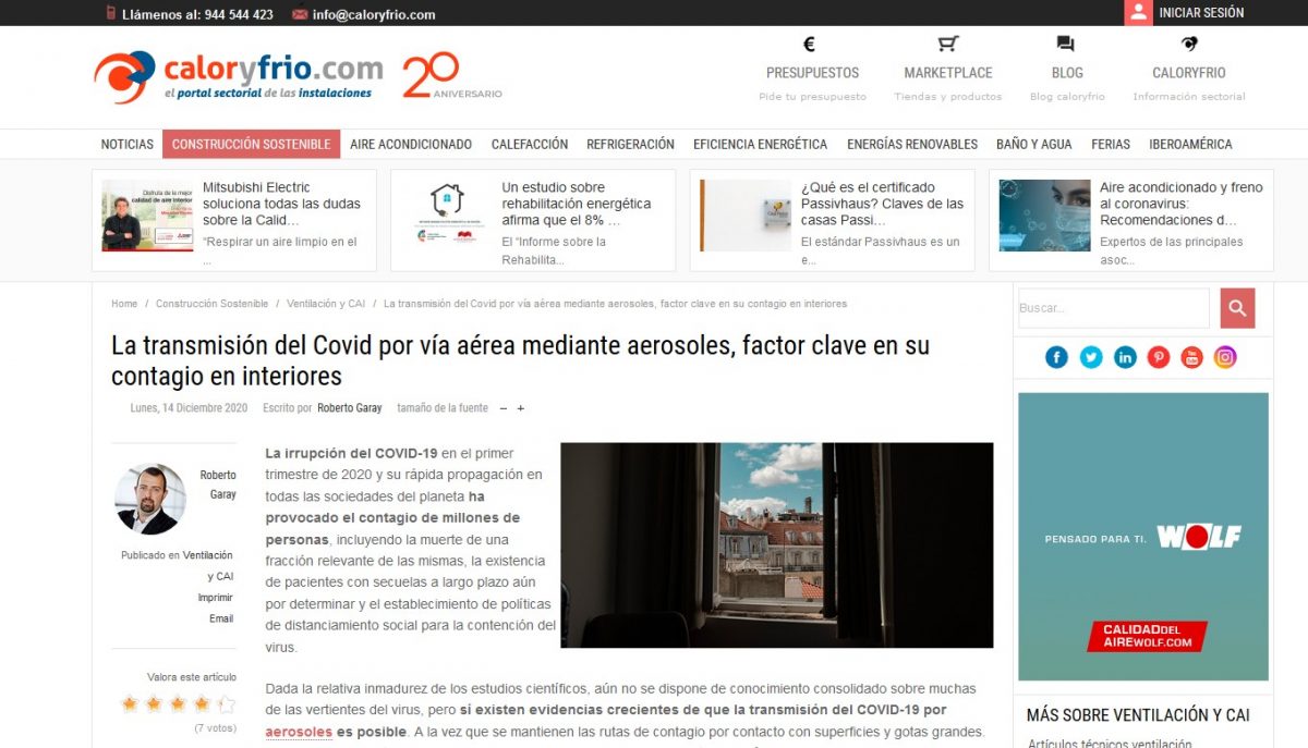 La transmisión del Covid por vía aérea mediante aerosoles, factor clave en su contagio en interiores